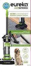 Upright bagless vacuum with green canister and black wand, Airspeed head