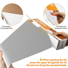 Aluminum foil package showing serrated lid cutter and foil being pressed shut