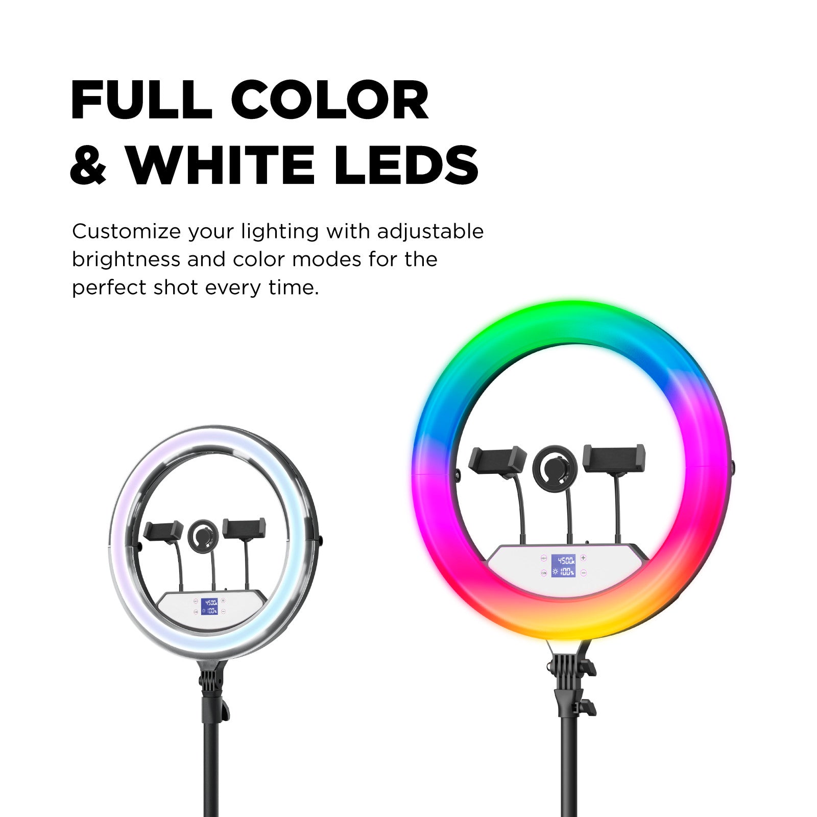 Vivitar Creator Series 18" RGB Foldable Ring Light with Stand, MagSafe-Compatible Phone Mount, Dual USB Charging, Wireless Remote, Adjustable Tripod for Live Vlogging, Makeup, & Live Streaming