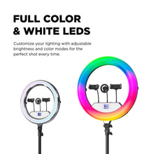 Full-color and white LED ring light with tripod stand
