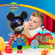 Mickey Mouse clubhouse playset with light-up Mickey head, child play, and figures