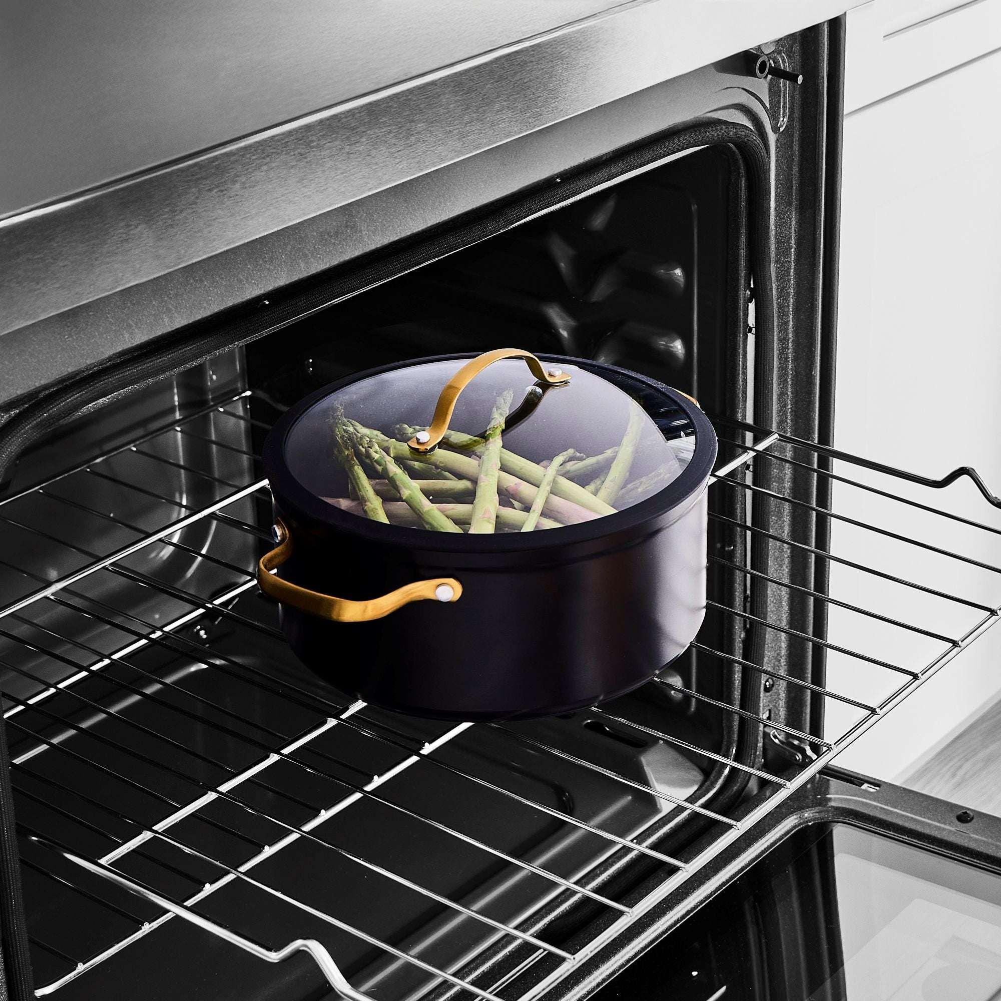Thyme & Table 5 Qt Non-Stick Stock Pot with Glass Lid in Black & Gold, Signature Collection