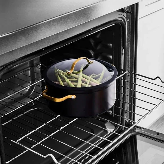 Thyme & Table 5 Qt Non-Stick Stock Pot with Glass Lid in Black & Gold, Signature Collection