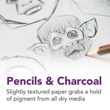 Pocket sketchbook page with pencil sketch, shading, and colored pencil tip