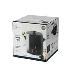 Mainstays 2-Quart deep fryer retail box with pictured matte black fryer