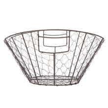 Chicken wire storage basket with handles, dark brown metal grid with open top