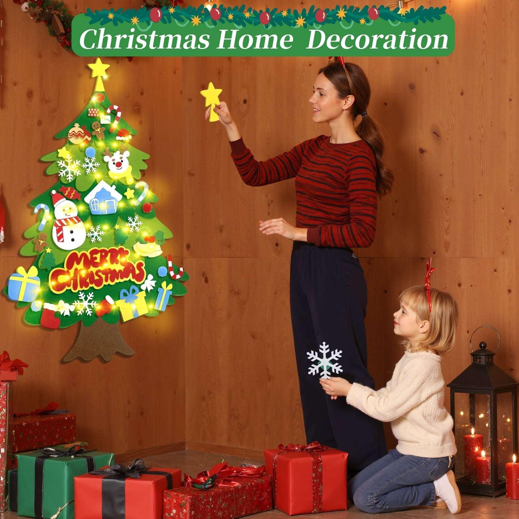 Jubtucc DIY Felt Christmas Tree Set with Light String, 38 Pcs Christmas Ornaments, 3.6 ft Wall Hanging Christmas Decorations for Kids Gifts New Year - USA MEGA SHOP