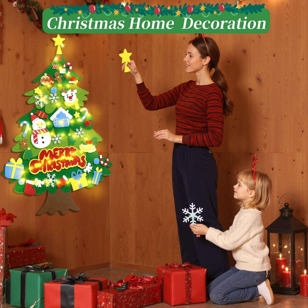 Jubtucc DIY Felt Christmas Tree Set with Light String, 38 Pcs Christmas Ornaments, 3.6 ft Wall Hanging Christmas Decorations for Kids Gifts New Year - USA MEGA SHOP