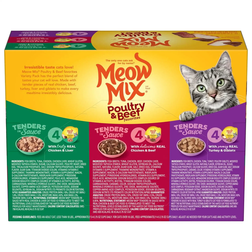Meow Mix Tender Favorites Poultry & Beef Variety Pack, Wet Cat Food, 2.75 oz Cup - USA MEGA SHOP