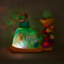 Glowing musical chicken ball popper toy with light-up translucent dome