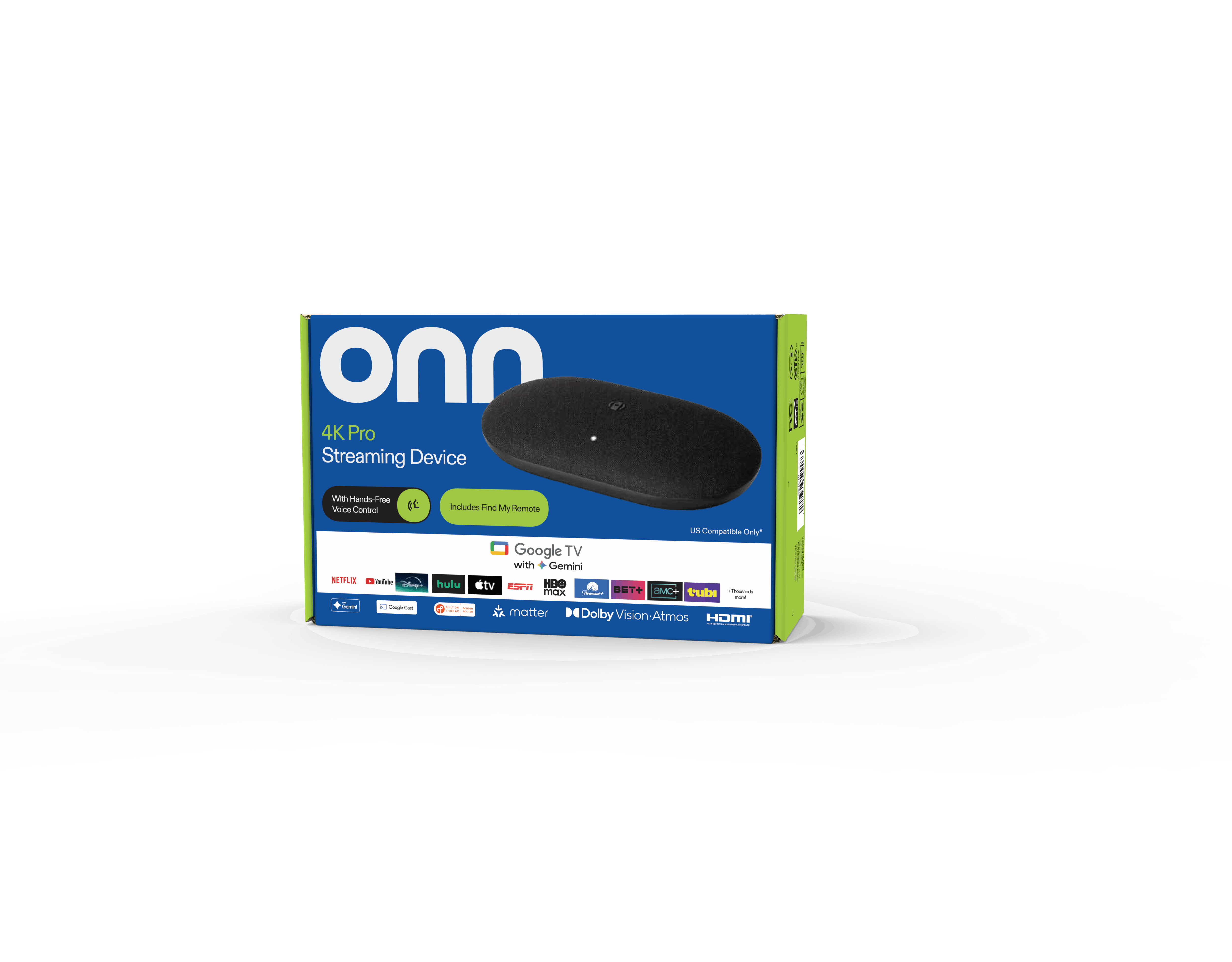 onn 4K Pro Streaming Device, Google TV with Gemini (NEW 2026 Model) - Ultra-fast Streaming, Stunning 4K UHD, 32GB Storage, 3GB RAM, Dolby Vision & Atmos, Find My Remote with Backlight, Ethernet Port