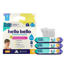 Fragrance-free premium baby wipes multipack with 3 flip-top pouches and wipes stack