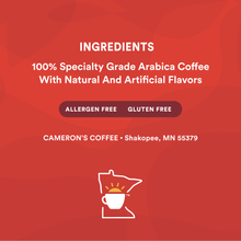 Coffee ingredients label: 100% specialty grade Arabica with natural and artificial flavors