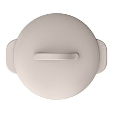 Porcini taupe stoneware casserole lid with raised center handle opening