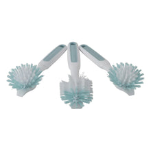 Dish brush set of 3 with teal bristles, white handles, and comfort grip cutouts