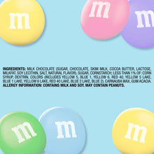 Colorful M&M's candies with ingredient text panel