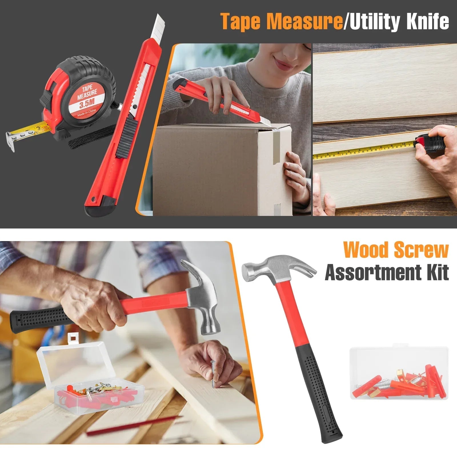Cshidworld 148 Piece Tool Sets All Purpose Household Tool Kit, General Basic Home Repair Tool Set with Toolbox for Men Women, Household Hand Kit for Home Garage Office College Dormitory Use, Red