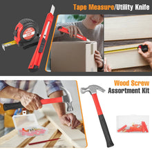 Tape measure and utility knife plus wood screw assortment for small repairs