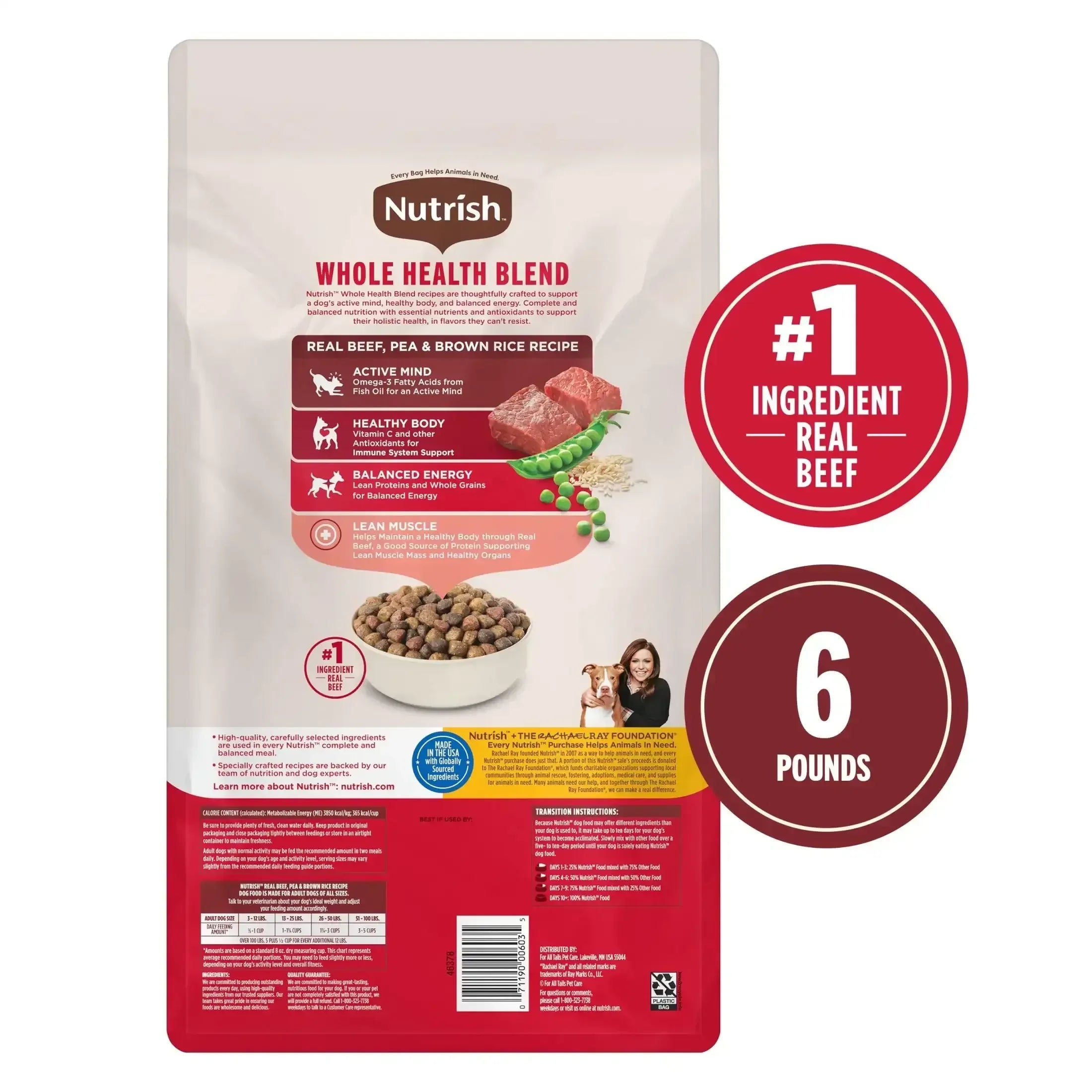 Nutrish Real Beef, Pea & Brown Rice Recipe Whole Health Blend Dry Dog Food, (Rachael Ray)