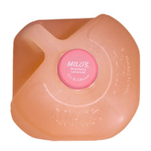 Strawberry lemonade gallon jug bottom with MILO’S seal and embossing