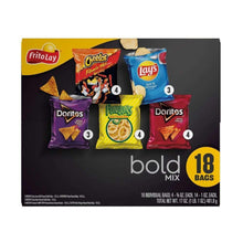 Snack chip variety multipack box front view with bold 18 bags and assorted brands