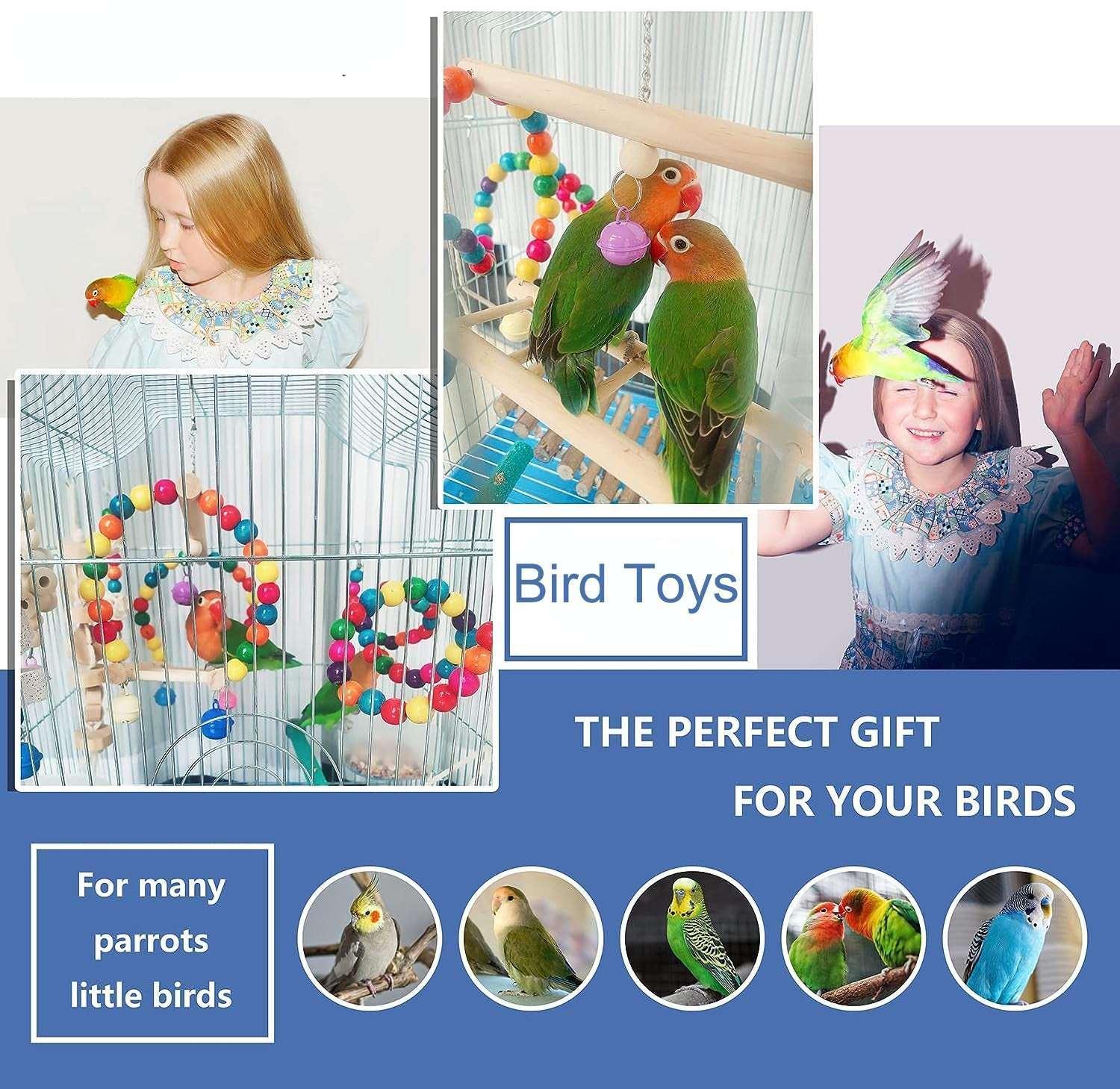 6 PCS Bird Toys Parakeet Toys,Dinosam Colorful Parrot Toy for Small Parakeets Cockatiels Conures Finches Swing Chewing Hanging Bell Cage Hammock Toy