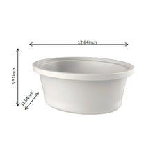 White slow cooker stoneware insert with top rim, shown with size measurements