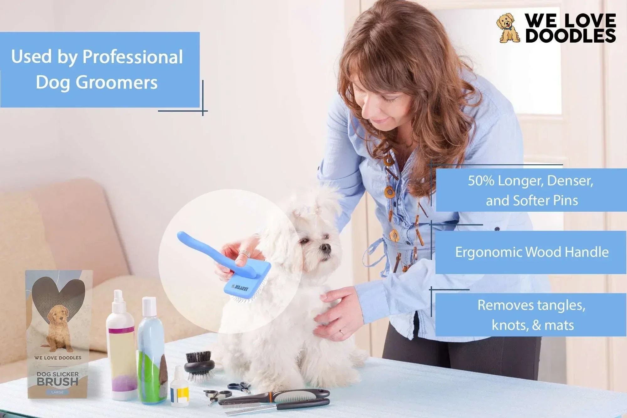 We Love Doodles Dog Slicker Brush - Dog Brush for Grooming Pet Hair, Poodle / Goldendoodle Brush - USA MEGA SHOP