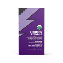 Espresso roast coffee pod box back panel with USDA Organic and no additives info
