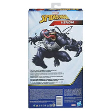 Venom action figure in retail box, black figure with red tongue and white spider emblem