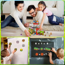 Magnetic building blocks set with colorful character cube pieces on a play mat