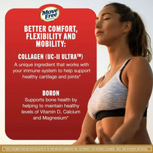Joint health supplement marketing panel with woman and red collage ingredient text