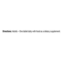 Directions text on supplement label: Adults take one tablet daily with food