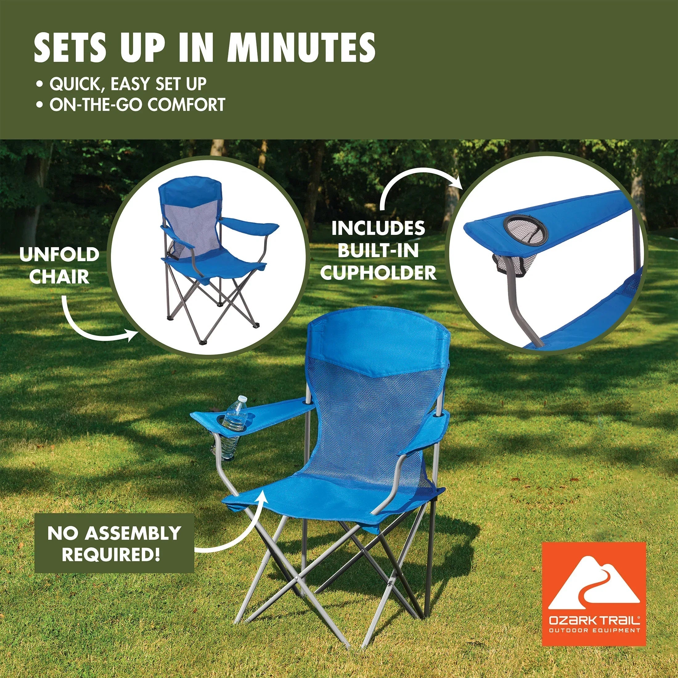 Ozark Trail Basic Mesh Chair Blue, Adult, 32.28in x 20.28in x 37.60in