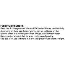 Feeding directions text panel for dried soldier worm treats
