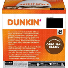 Dunkin' Original Blend K-Cup pods box back panel, medium roast