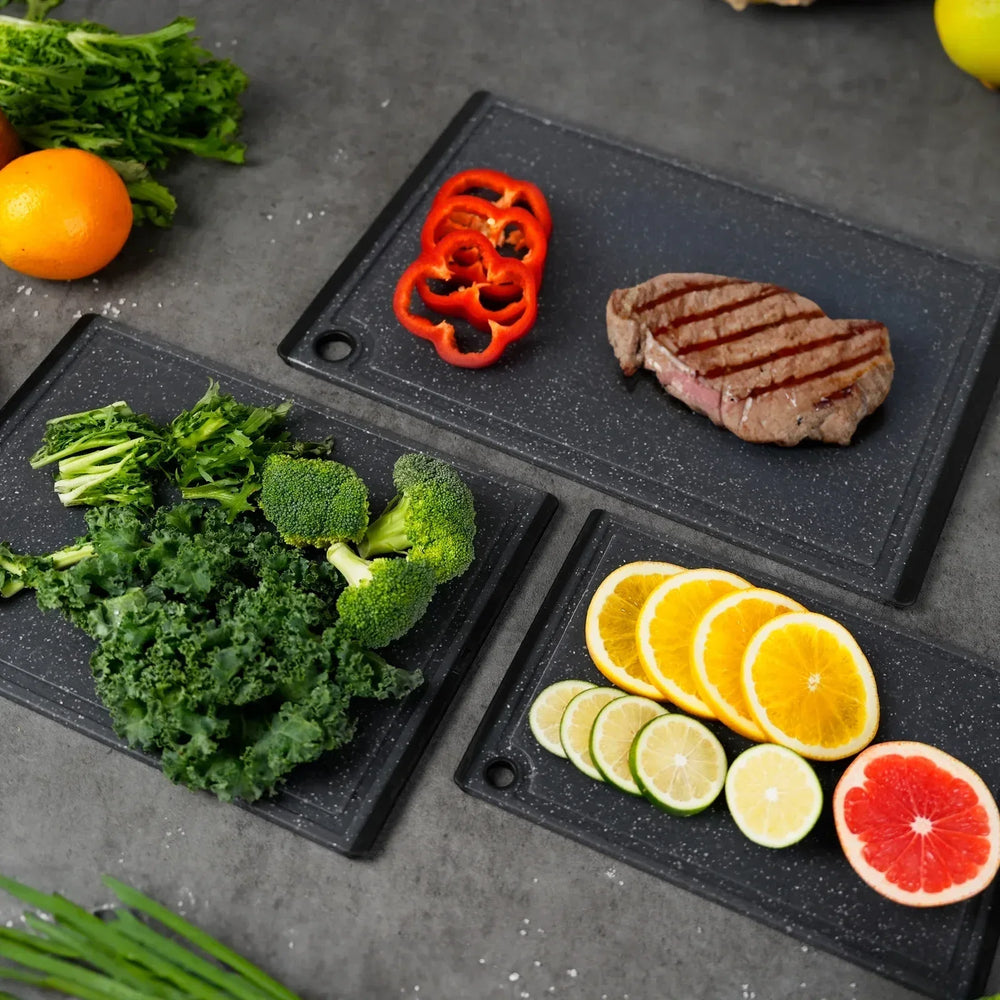 Kikcoin 3-Piece Plastic Large Cutting Boards Set for Kitchen, Non-slip Feet and Juice Grooves, Multicolor - USA MEGA SHOP