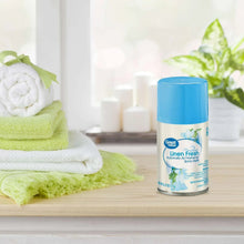 Automatic air freshener spray refill cylinder with blue cap, Linen Fresh fragrance