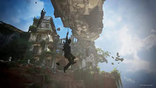 Action scene with falling debris above a ruined tower