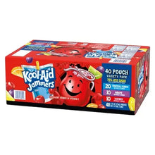 Juice pouch variety pack carton with Kool-Aid Jammers character and 40 pouches label
