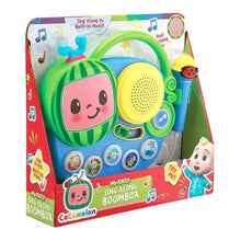 Children's sing-along boombox karaoke microphone retail box with handheld mic
