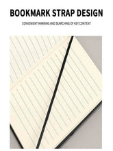 Hardcover notebook with bookmark strap detail across the page