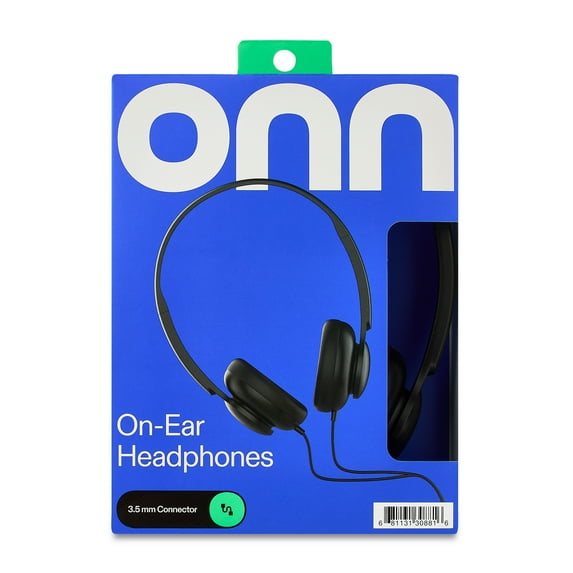 onn On-Ear Headphones Black Lightweight, Adjustable Headband, AUX Cord