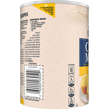 Yellow corn meal canister side with barcode and nutrition highlights