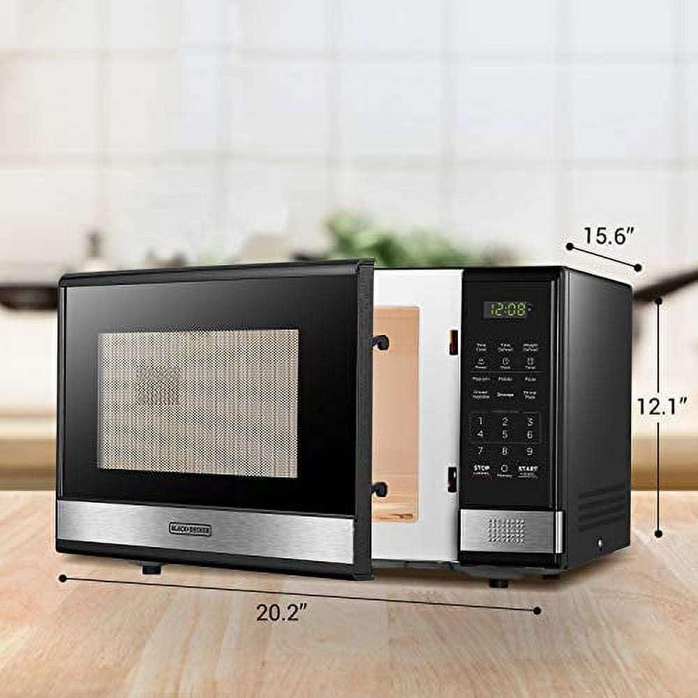 BLACK+DECKER EM031MB11 Digital Microwave Oven with Turntable Push-Button Door, Child Safety Lock, 1000W, 1.1cu.ft, Black & Stainless Steel, 1.1 Cu.ft - USA MEGA SHOP