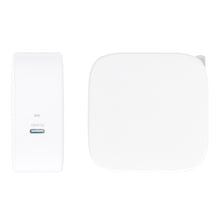 White GAN laptop charger adapter with USB-C port and LED power indicator