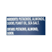 Ingredients panel: pistachios, almonds, cashews, peanut oil, sea salt