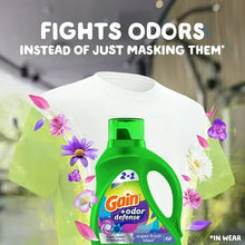 Green liquid laundry detergent bottle on a white T-shirt with floral graphics