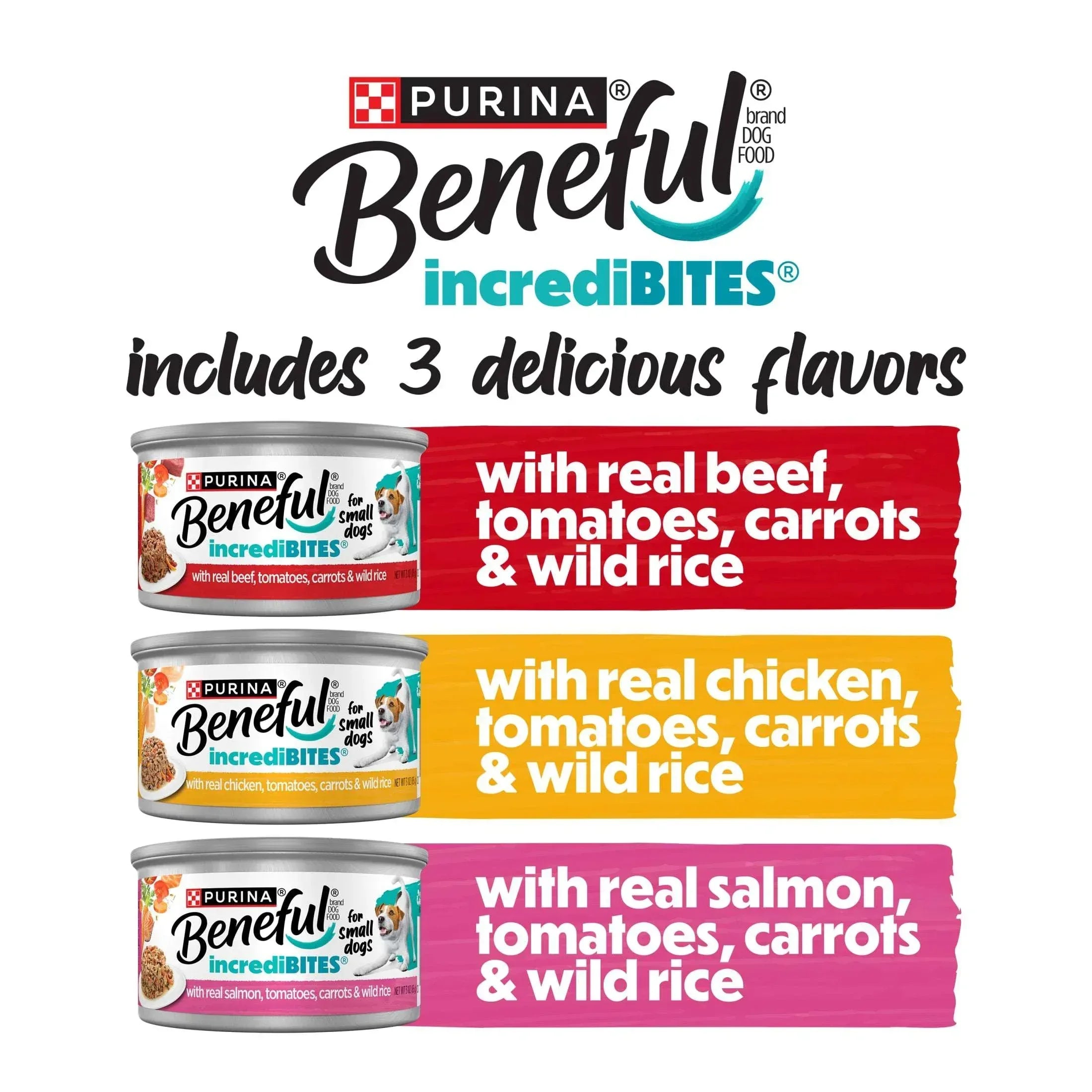 Purina Beneful Small Breed Wet Dog Food Variety Pack, IncrediBites With Real Beef, Chicken and Salmon