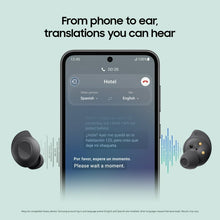 Graphite earbuds with speaker/microphone mesh on the earbud face